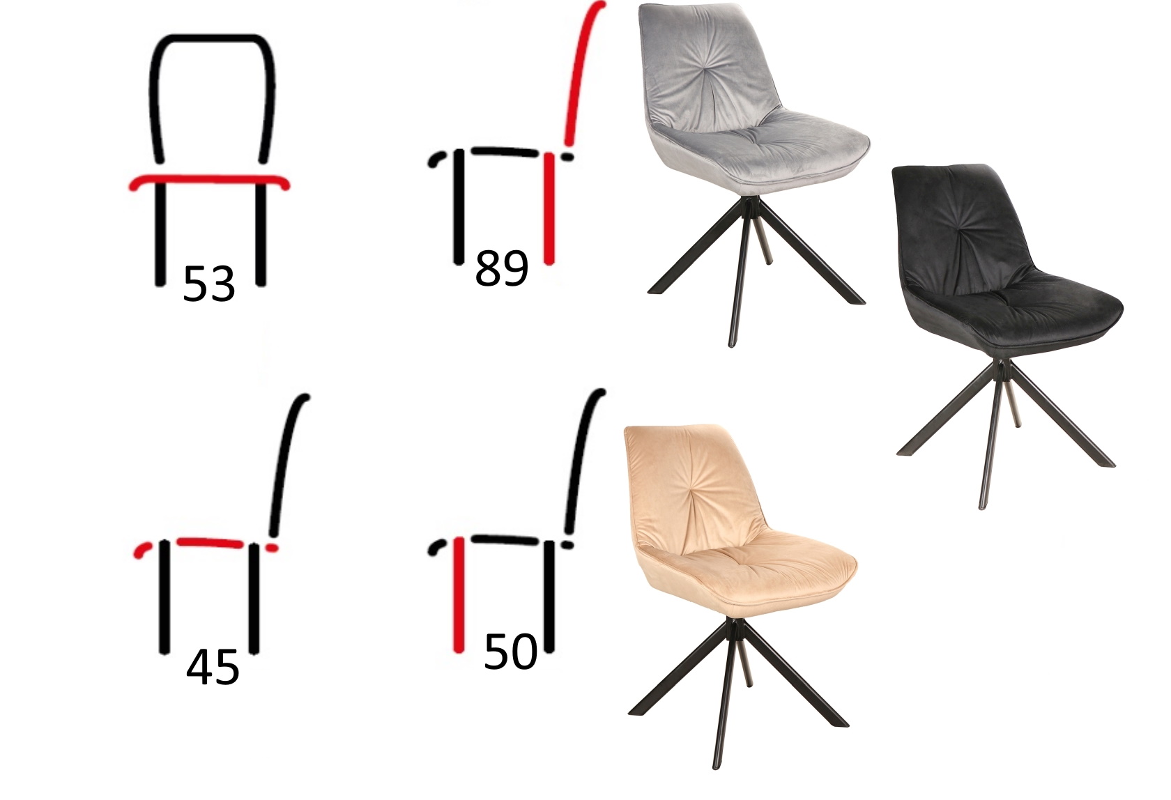 krzesła z funkcją obracania 180 romeo, tapicerowane krzesła romeo, wymiary